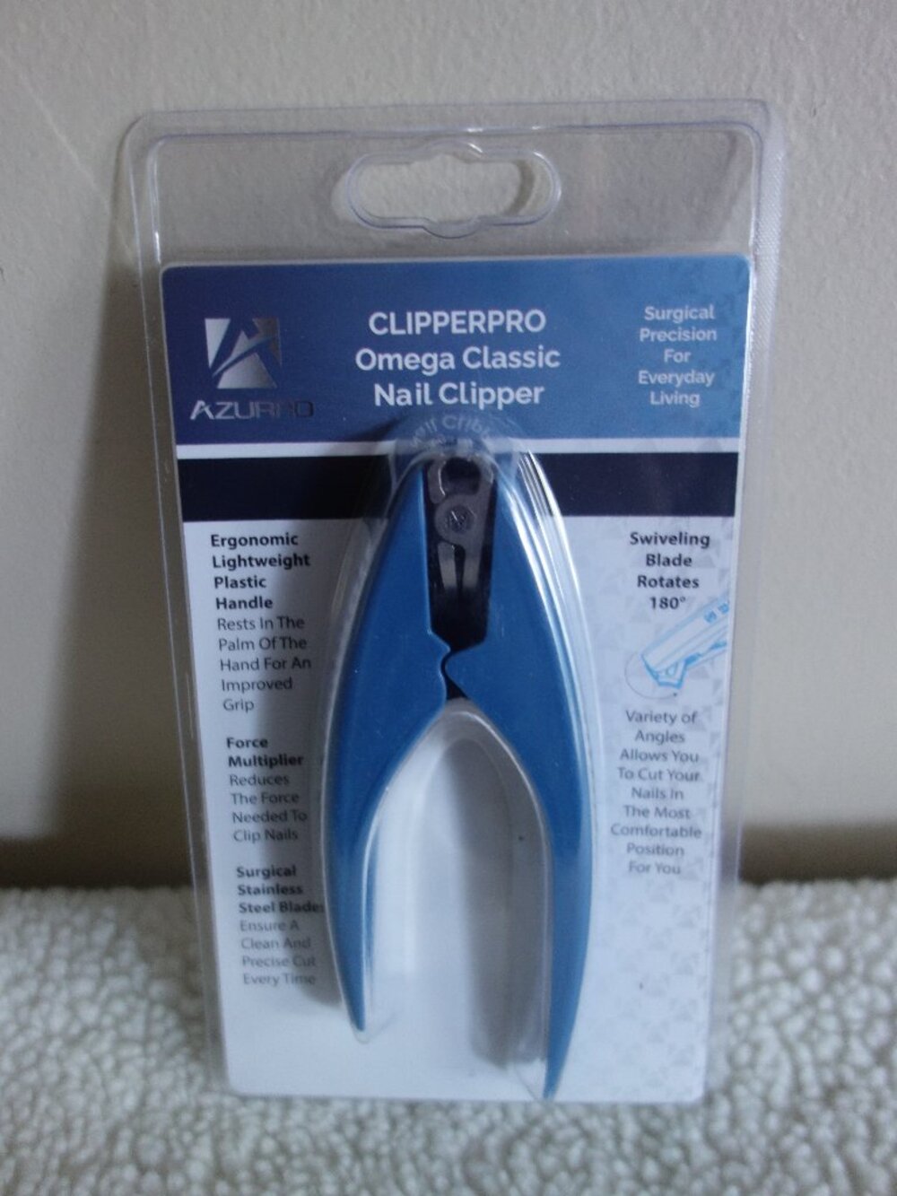 NIP New AZURRO Blue Clipperpro Omega Classic Nail Clipper – Swivel Blade, Stainl
